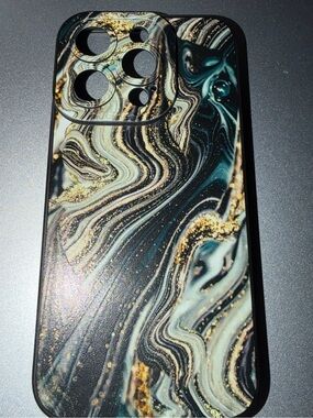 iPhone 15 pro max case -Stylish Marble Pattern Phone Case - Black & Gold